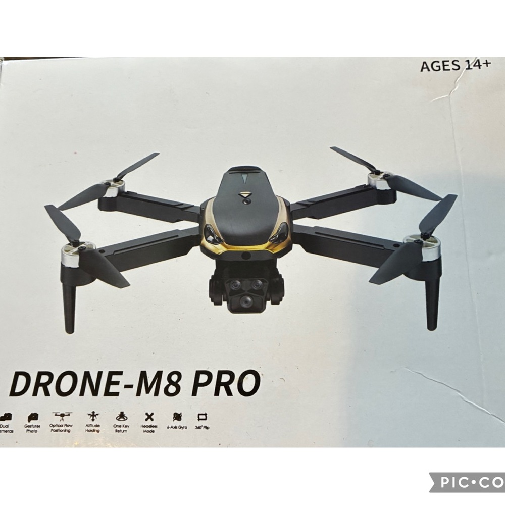 Drone-M8 Pro Black Quadcopter - Cool LED Lights - Ages 14+